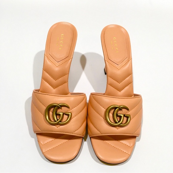 GUCCI GG MARMONT QUILTED LEATHER MULE SANDAL -PEACH -US 8.5 -NEW - Picture 7 of 12